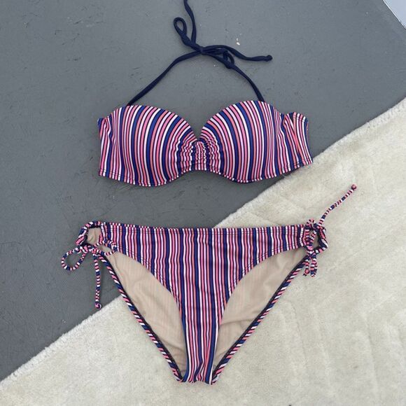 GAP Other - GAP Multi-color Stripe Halter Bandeau Bikini Top Side Tie Mid Rise Bottom Size S